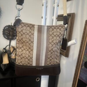 Coach Tan and Brown Signature Crossbody Bag